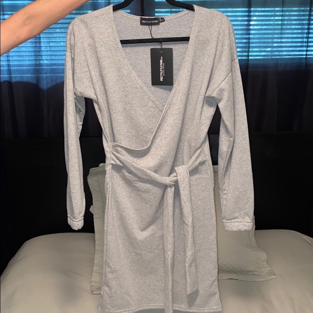 Grey sweat wrap bodycon dress